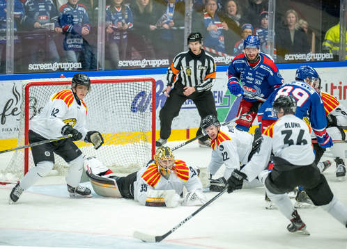 Brynäs Tom Hedberg, målvakt Veini Vehviläinen och Adam