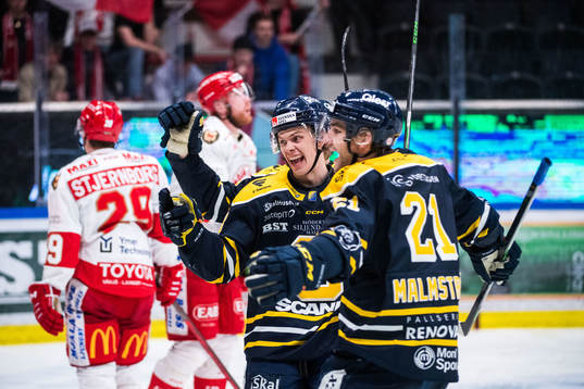 Södertäljes Albert Sjöberg och Henrik Malmström jublar