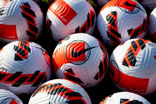 Nike footballs ahead of the Norwegian national football team