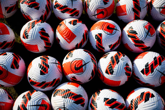 Nike footballs ahead of the Norwegian national football team