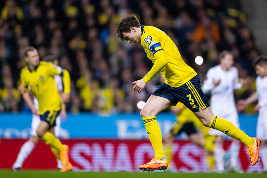 Victor Lindelöf of Sweden with the captains arm band in
