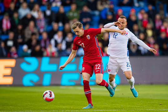 Marcus Holmgren Pedersen of Norway and Stanislav Lobotka of