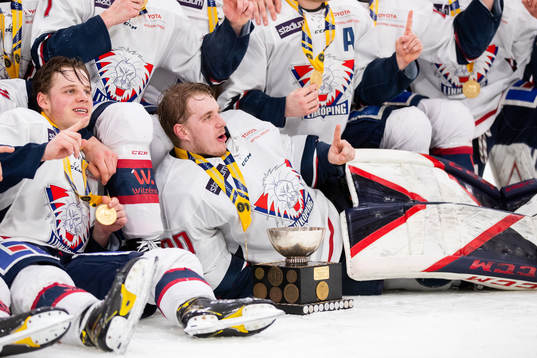 Linköpings målvakt Hugo Hävelid jublar