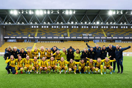 Sveriges spelare och ledare jublar