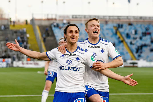 IFK Norrköpings Jonathan Levi och Jacob Ortmark jublar