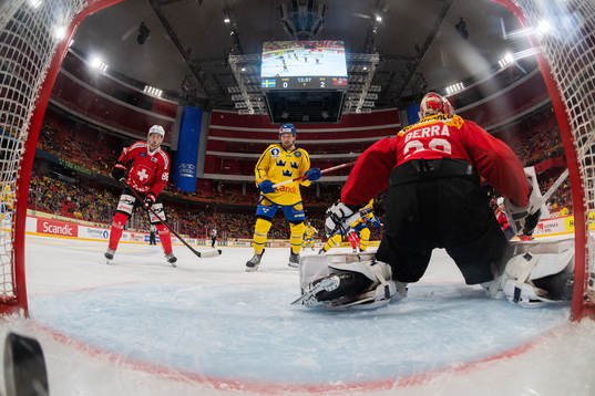 Rasmus Asplund of Sweden watches as Emil Bemström, not
