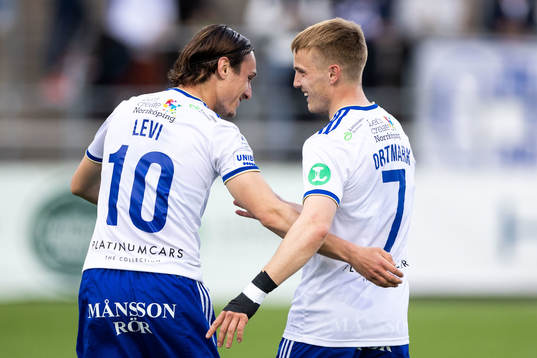 IFK Norrköpings Jonathan Levi och Jacob Ortmark jublar