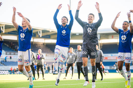 Kristoffer Haugen, Rafik Zekhnini and Jacob Karlstrøm of Molde celebrates