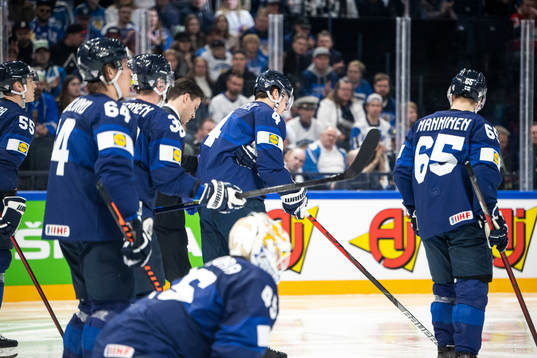 Mikko Lehtonen of Finland leaves the ice