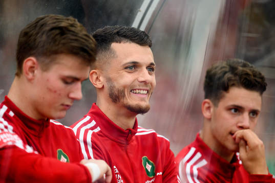 Skövdes Yohann Fellrath innan fotbollsmatchen i Superettan mellan Skövde AIK och Örebro den 18 maj 2022 i Skövde. 