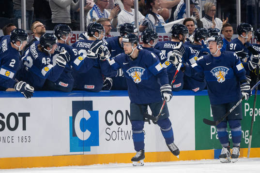 Mikko Lehtonen of Finland celebrates the 1-1 goal