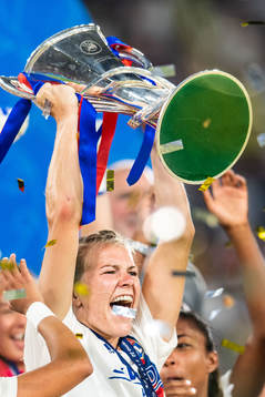 Ada Hegerberg of Lyon celebrates winning the UEFA Women's Champions League final match between Barcelona and Lyon