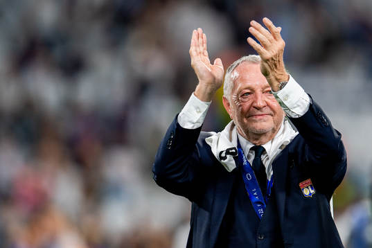Jean-Michel Antoine Aulas, president of Lyon, celebrates