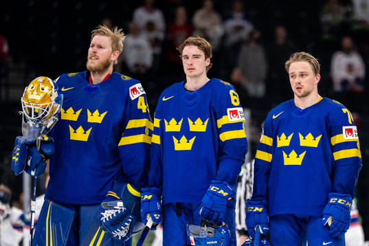 Goaltender Magnus Hellberg, Nils Åman and Rasmus Asplund
