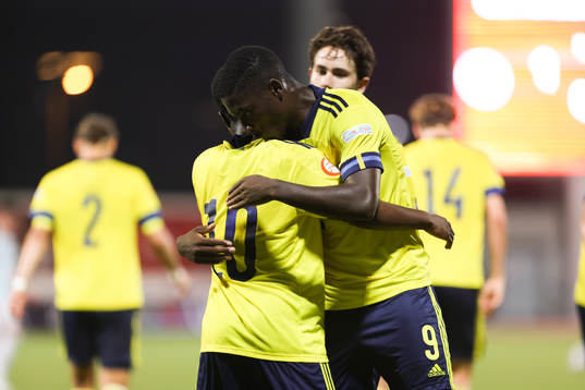 Jardell Kanga celebrates with Elison Makolli of Sweden after scoring 1-0