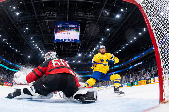 William Nylander of Sweden scores the 2-0 goal behind