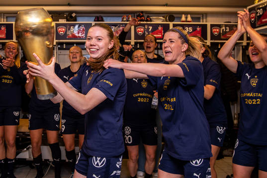 Rosengårds Bea Sprung och Olivia Schough jublar