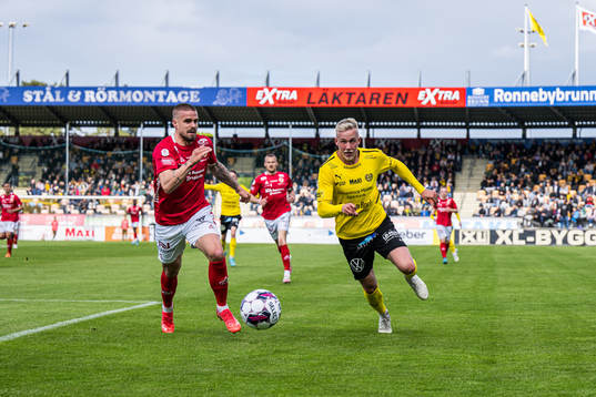 Kalmars Douglas Bergqvist  och Mjällbys Herman Johansson