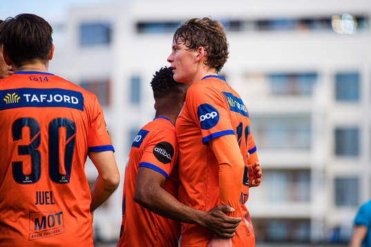 Isak Dybvik Määttä of Aalesund celebrates after scoring the 0-1 goal