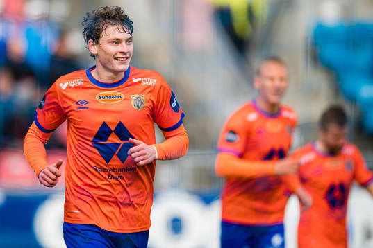 Isak Dybvik Määttä of Aalesund celebrates after scoring the 0-1 goal