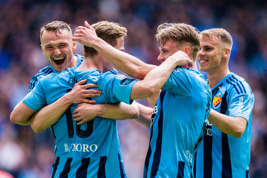 Djurgårdens Hampus Finndell jublar Piotr Johansson, Rasmus
