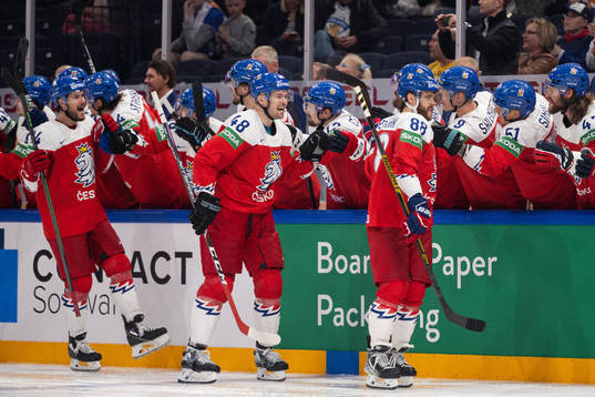 David Pastrnak of Czech Republic celebrates the 3-3 goal