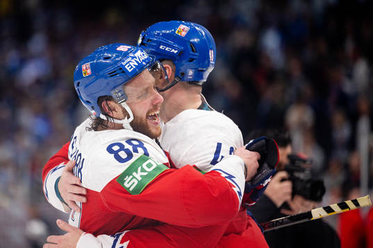 David Pastrnak of Czech Republic celebrates
