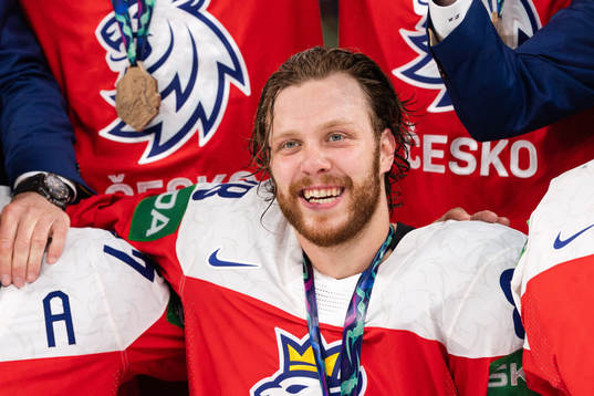 David Pastrnak of Czech Republic celebrates