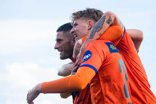 Oscar Solnørdal of Aalesund celebrates after scoring the 2-2 goal