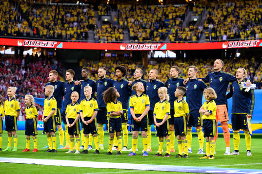 The Swedish players at lineup ahead