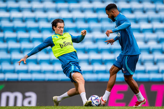 Mathias Normann and Joshua King of the Norwegian national football team