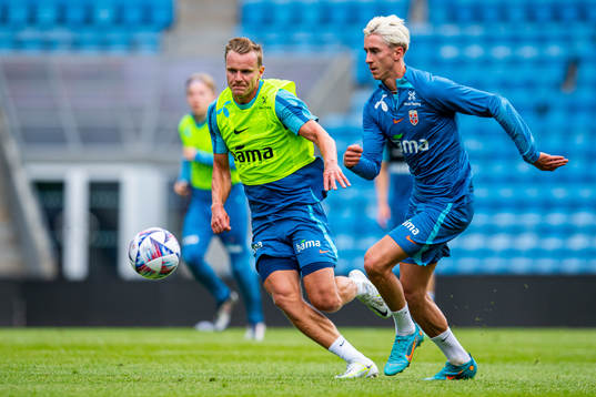 Marius Lode and Dennis Johnsen of the Norwegian national football team