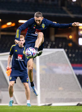 Branimir Hrgota of the Swedish national football team during a training session on June 10, 2022 in Stockholm. 

