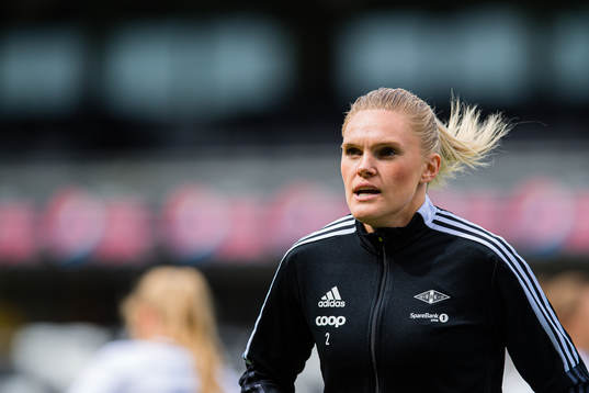 Kristine Bjørdal Leine of Rosenborg warms up ahead of the Toppserien football match between Rosenborg and Brann on June 12, 2022 in Trondheim.