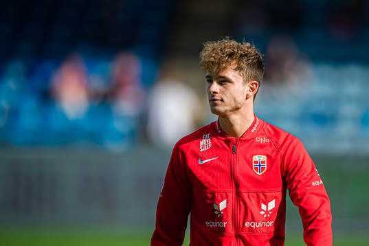 Håkon Evjen of Norway ahead of the UEFA European Under-21 Qualifier football match between Norway and Azerbaijan on June 14, 2022 in Drammen. 