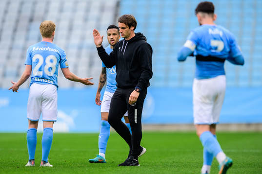 Malmö FFs David Edvardsson och tränare Milos Milojevic