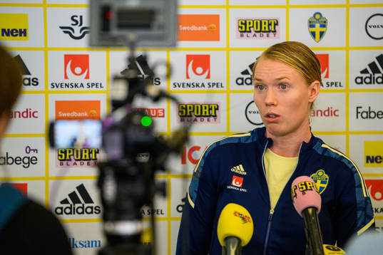 Goalkeeper Hedvig Lindahl is interviewed by the media