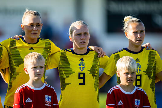 Beatrice Persson,Emilia Larsson and Marika Bergman Lundin of Sweden ahead of the football match in a U23 three nations tournament between Sweden and USA on June 28, 2022 in Vittsjö. 