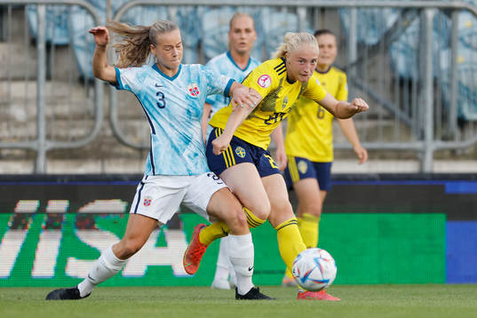Wilma Leidhammar of Sweden in action against Selma Pettersen  of Norway