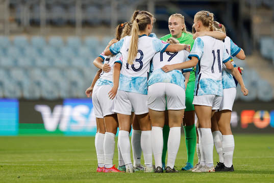 Selma Pettersen, Synne Brønstad, Selma Panengstuen, Thea Kyvåg, Selma Pettersen of Norway ahead second half of the football match in The UEFA Womens Under-19 European Championships
