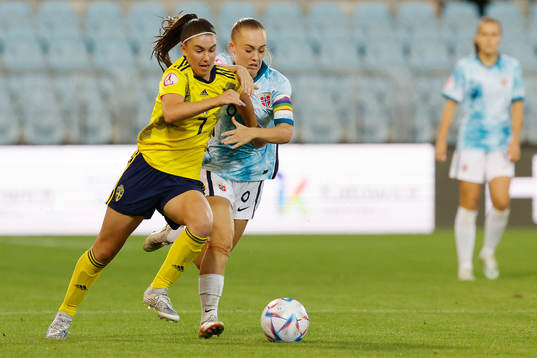 Emilia Pelgander of Sweden in action against Julie Jorde of Norway