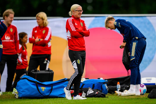 Victoria Sandell, assistant coach ahead of a training session with the the women's Swedish national football team ahead of UEFA Women's Euro 2022 Championship on July 4, 2022 in Chester. 