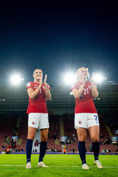 Ingrid Syrstad Engen and Anna Jøsendal of Norway celebrate