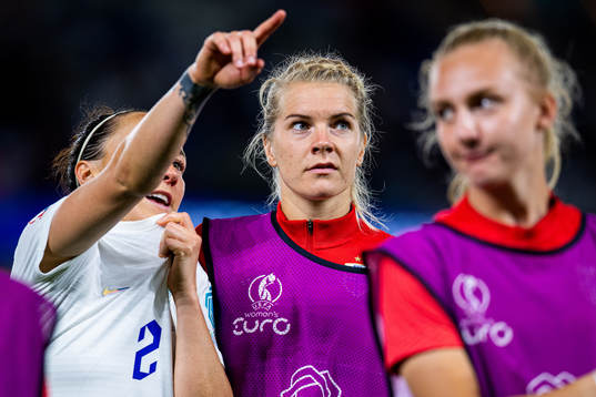 Lucy Bronze of England and Ada Hegerberg of Norway