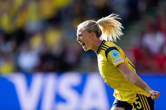 Rebecka Blomqvist of Sweden celebrates a disallowed goal