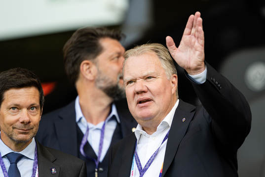 Karl-Erik Nilsson, president of the Swedish Football Associationu ahead of the UEFA Women's Euro 2022 group stage match between Sweden and Switzerland on July 13, 2022 in Sheffield. 