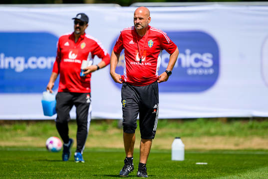 Magnus Wikman, assistant coach of the Swedish women's national football team at a training session