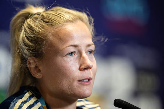 Hanna Glas of the Swedish women's national football team at a press conference