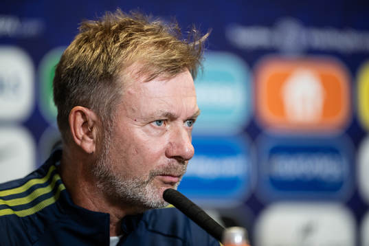 Peter Gerhardsson, head coach of the Swedish women's national football team at a press conference