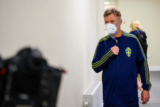 Peter Gerhardsson, head coach of the Swedish women's national football team ahead of a press conference